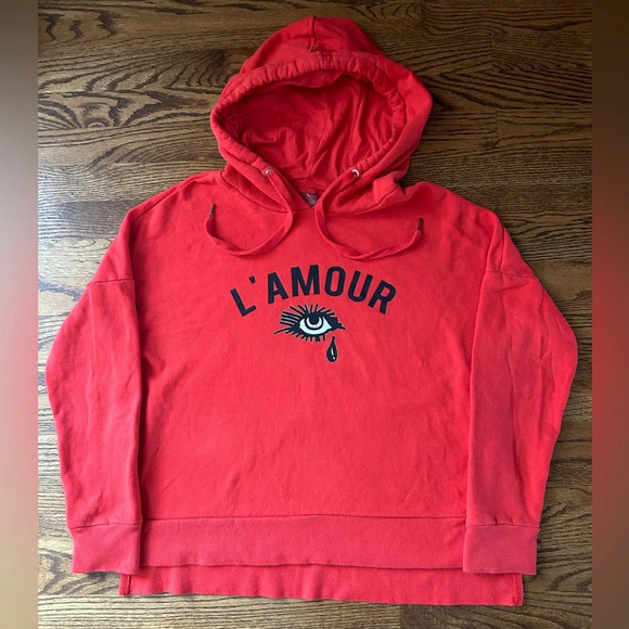 Betsey Johnson Performance L’Amour Red Graphic Hoodie Sweatshirt Size Large - Picture 2 of 6